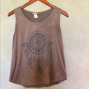Fashion Magazine dreamcatcher Brown Sleeveless Tank Top